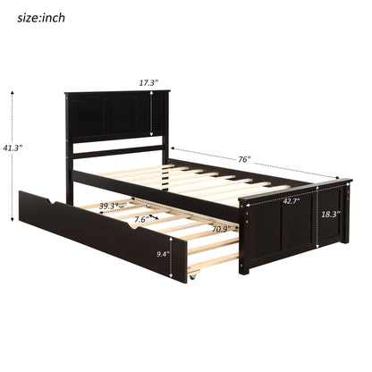 Platform Bed With Twin Trundle, Twin Size - Espresso