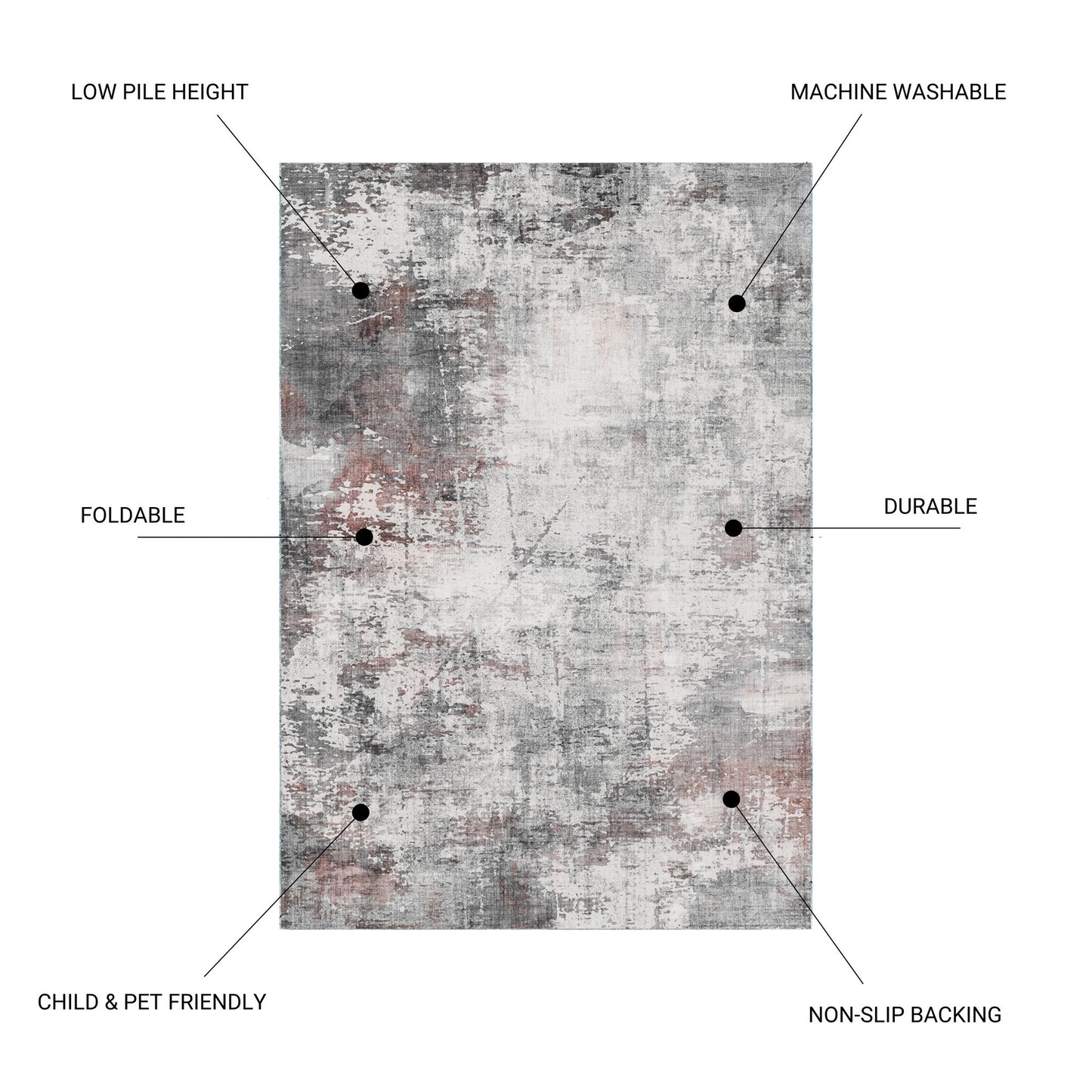 Toucan - 5' X 7' Washable Non - Slip Area Rug - Ivory / Dark Gray