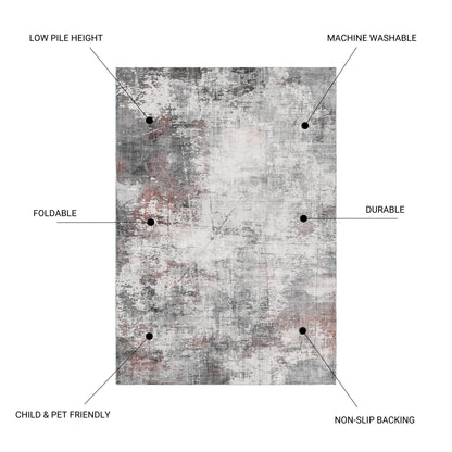 Toucan - 5' X 7' Washable Non - Slip Area Rug - Ivory / Dark Gray