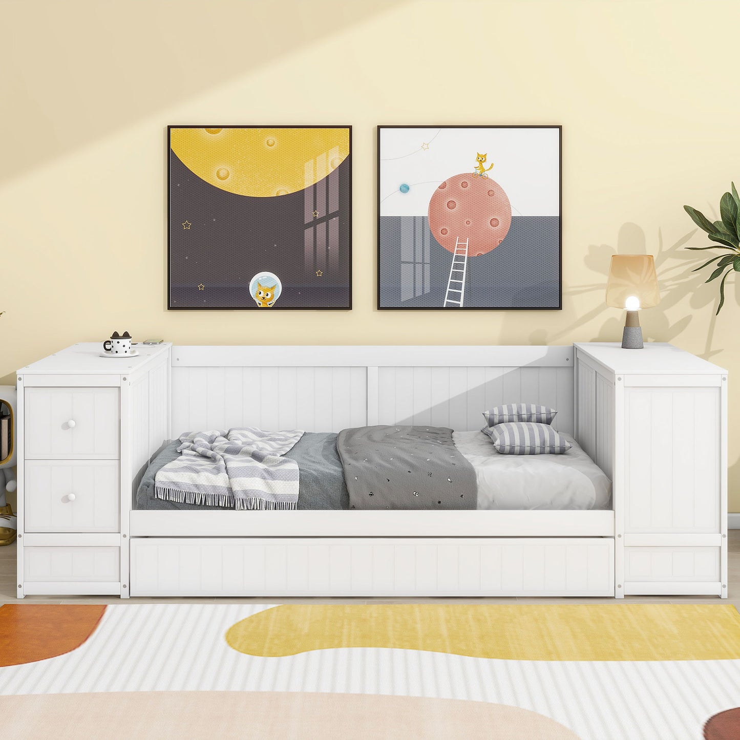 Daybed With Storage Arms, Trundle And Charging Station