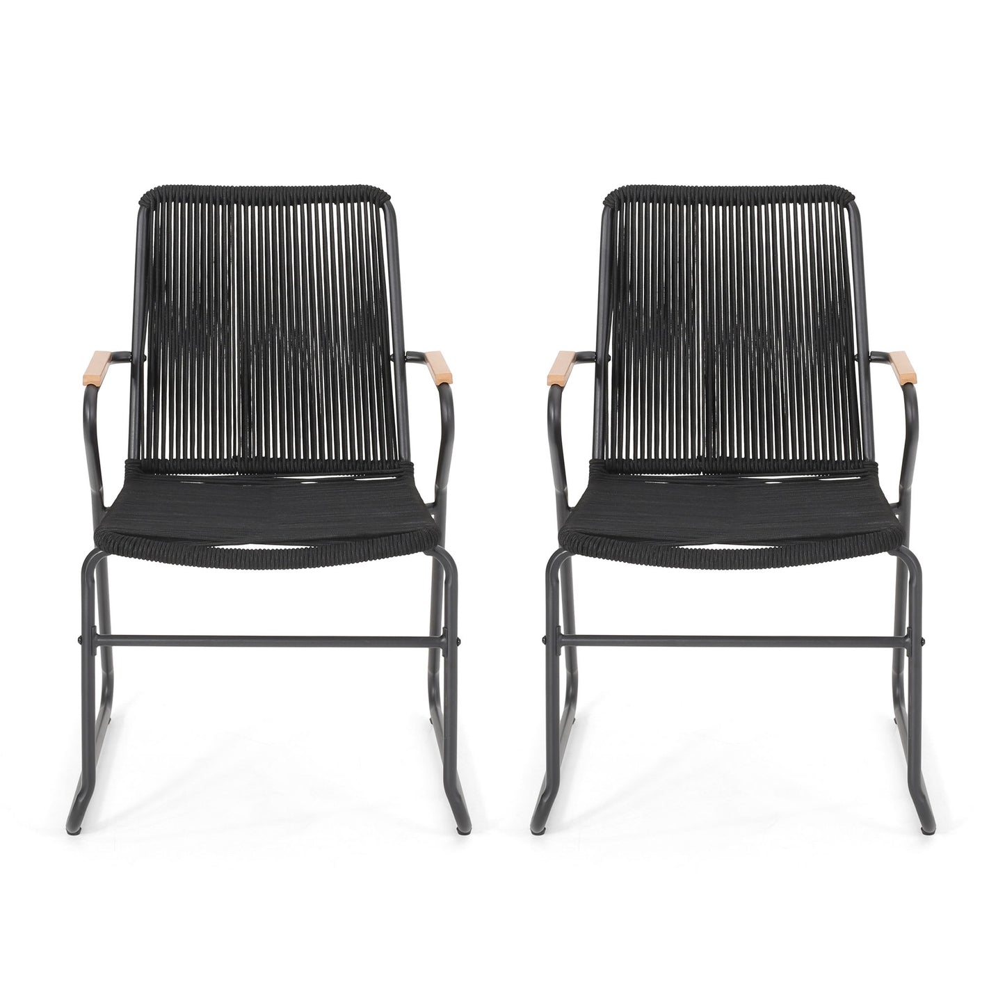 Moonstone - Outdoor Club Chair Set With Rope Weave Design - Black