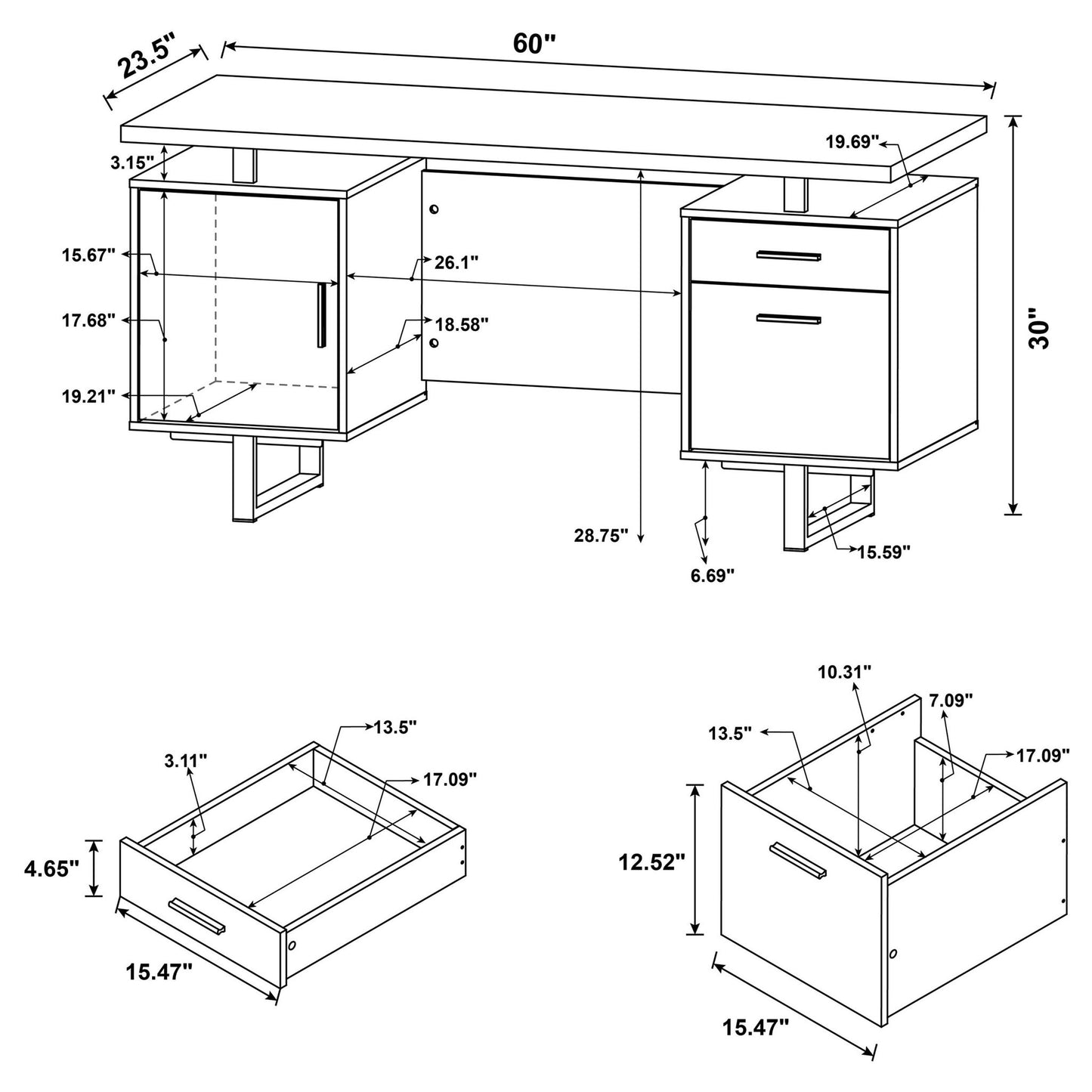 Contemporary 2 Drawer Computer Desk