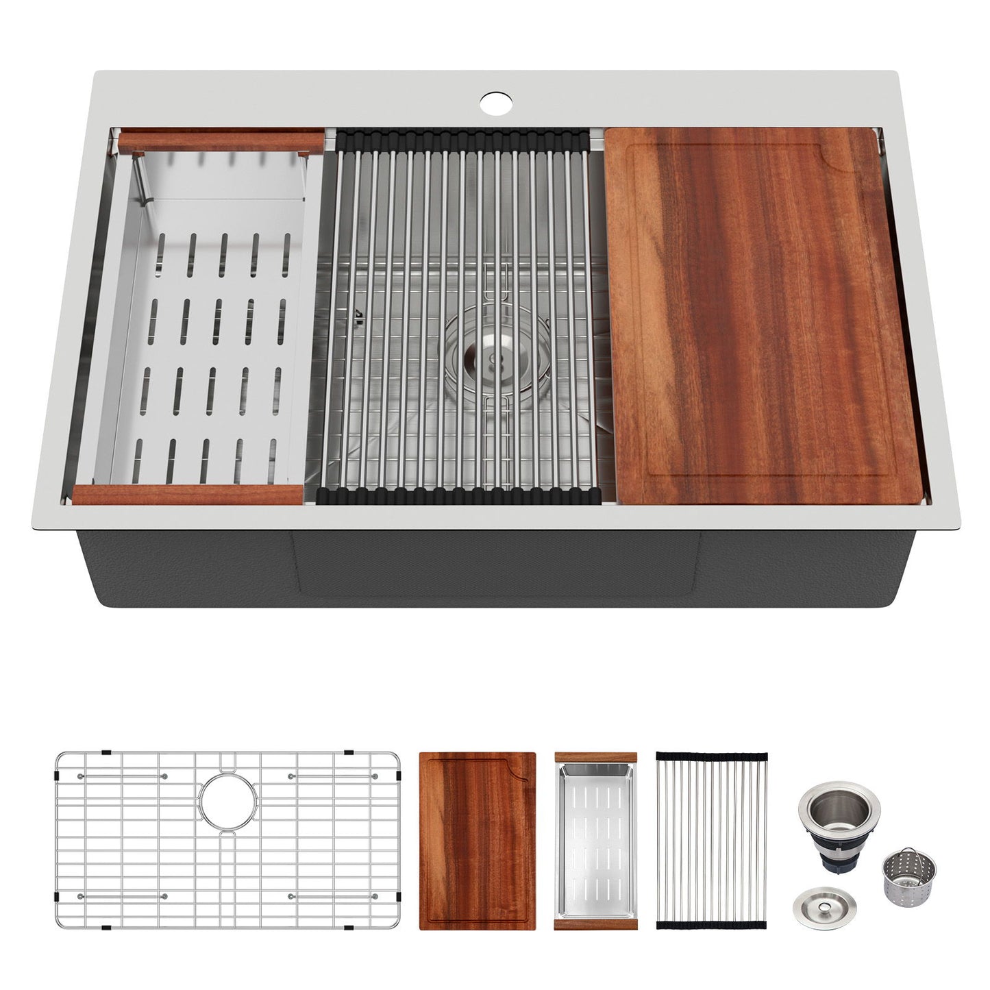 Topmount Stainless Steel Kitchen Sink With Workstation Ledge And Accessories