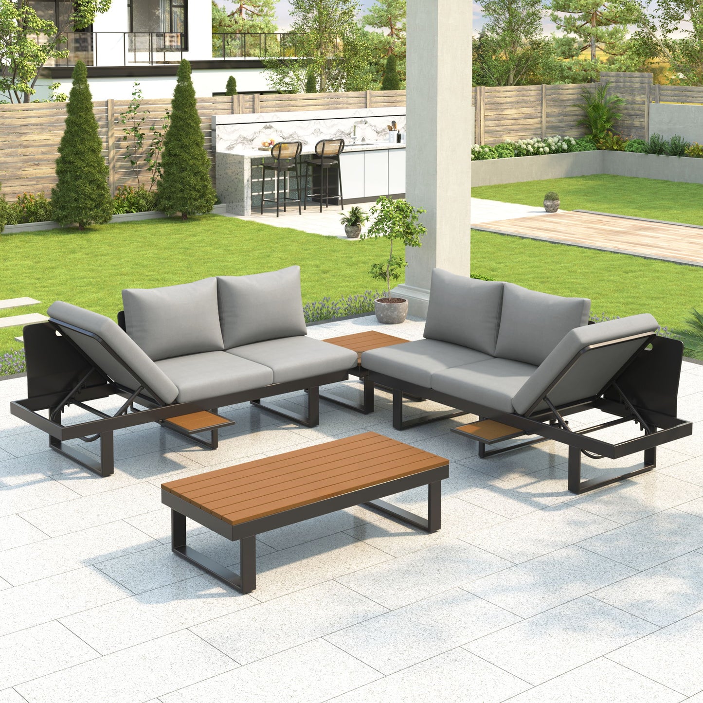 Outdoor Sectional Sofa Set With Adjustable Reclining Seats