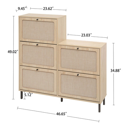 Modern Rattan 5 Door Shoe Storage Cabinet For Entryway Freestanding Design - Natural