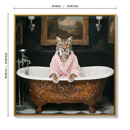 Tiger In Bathtub Wall Art Print Poster, Bathroom Decor Posters Prints For Restroom - Pink / White