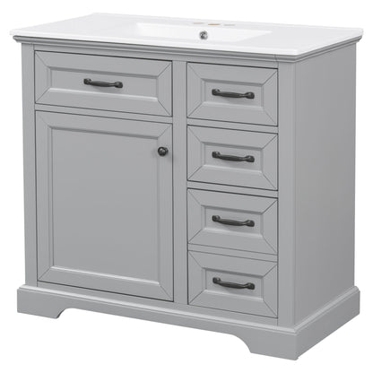 36" Bathroom Vanity With Sink, 2 Tip Out Drawers, Soft Close Hinges