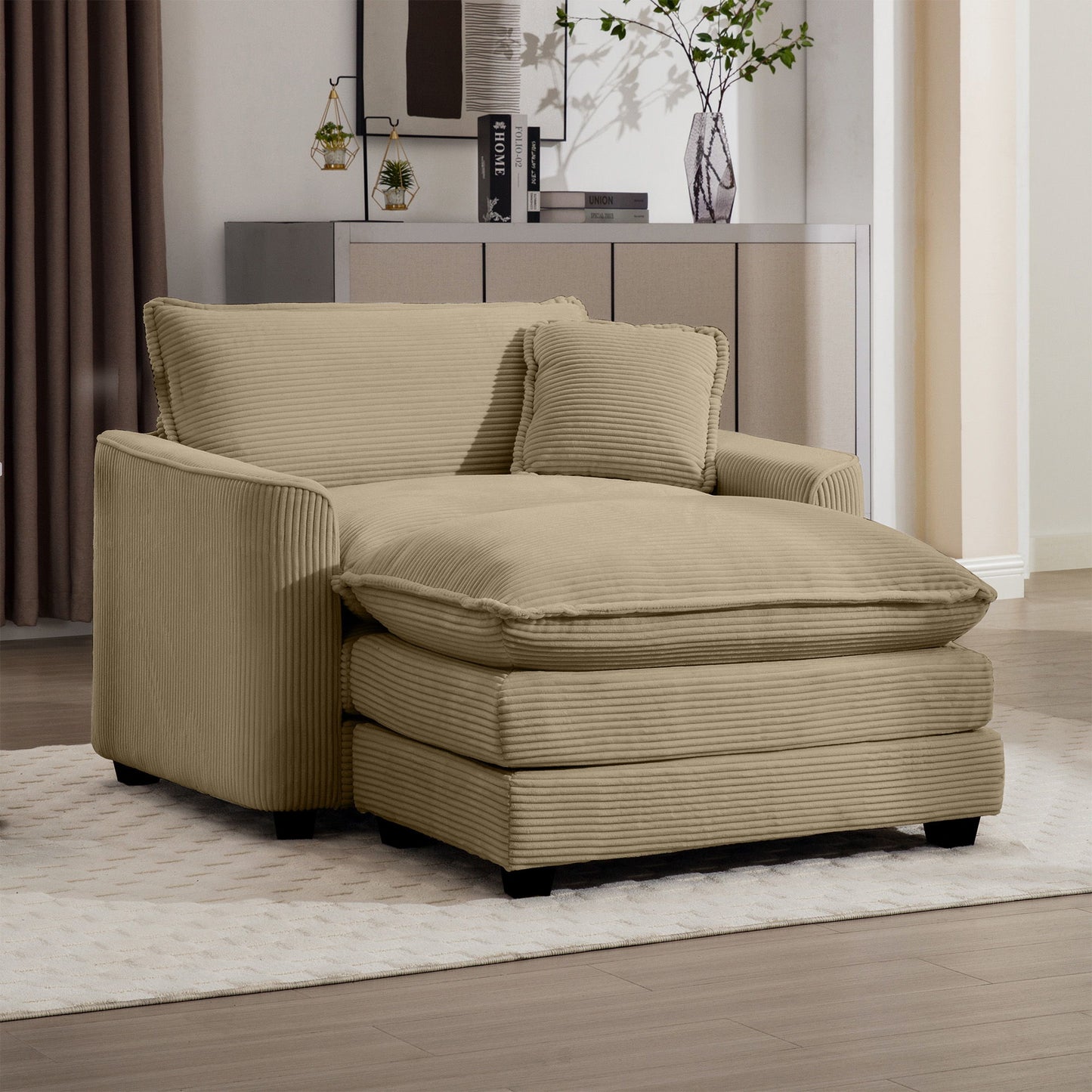 Classic Modern Comfortable Single Chair Deep Seat Sofa With Footstool