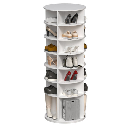 6 Tier Spinning Shoe Rack, Free Standing, 360° Revolving Shoe Organizer - White