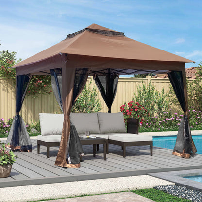 Outdoor Pop Up Gazebo Canopy With 2 Tier Soft Top And Removable Zipper Netting