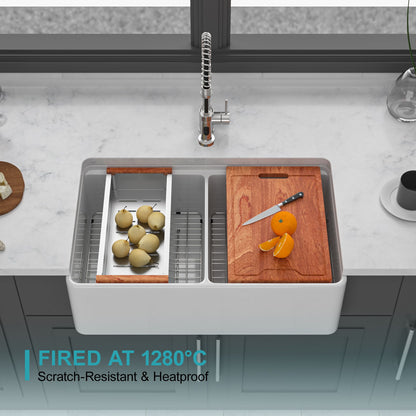 Double Bowl Sink Workstation - White