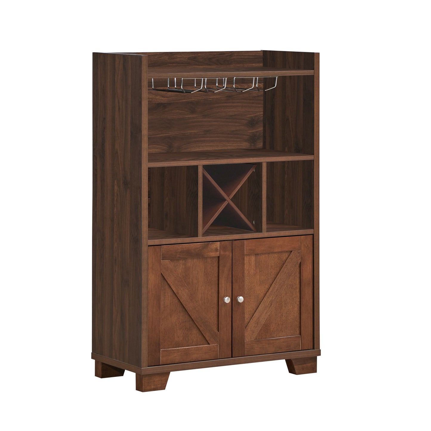 Farmhouse Style Monita Wine Cabinet With Storage Space - Walnut