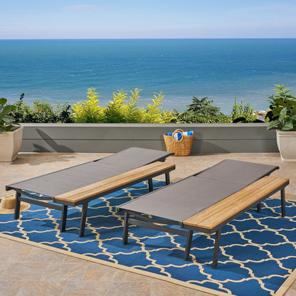 Waterloo - Chaise Lounge With Attached Wood Side Table (Set of 2) Adjustable Eucalyptus Wood And - Gray / Black