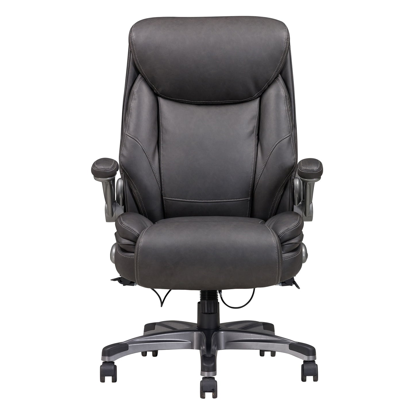 Bonded Leather Upholstered Office Chair With Adjustable Height And Armrest - Gray