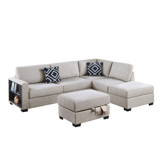 Reversible Sectional Sofa With Built In Shelf And Storage Ottoman, L - Shaped Living Room Furniture