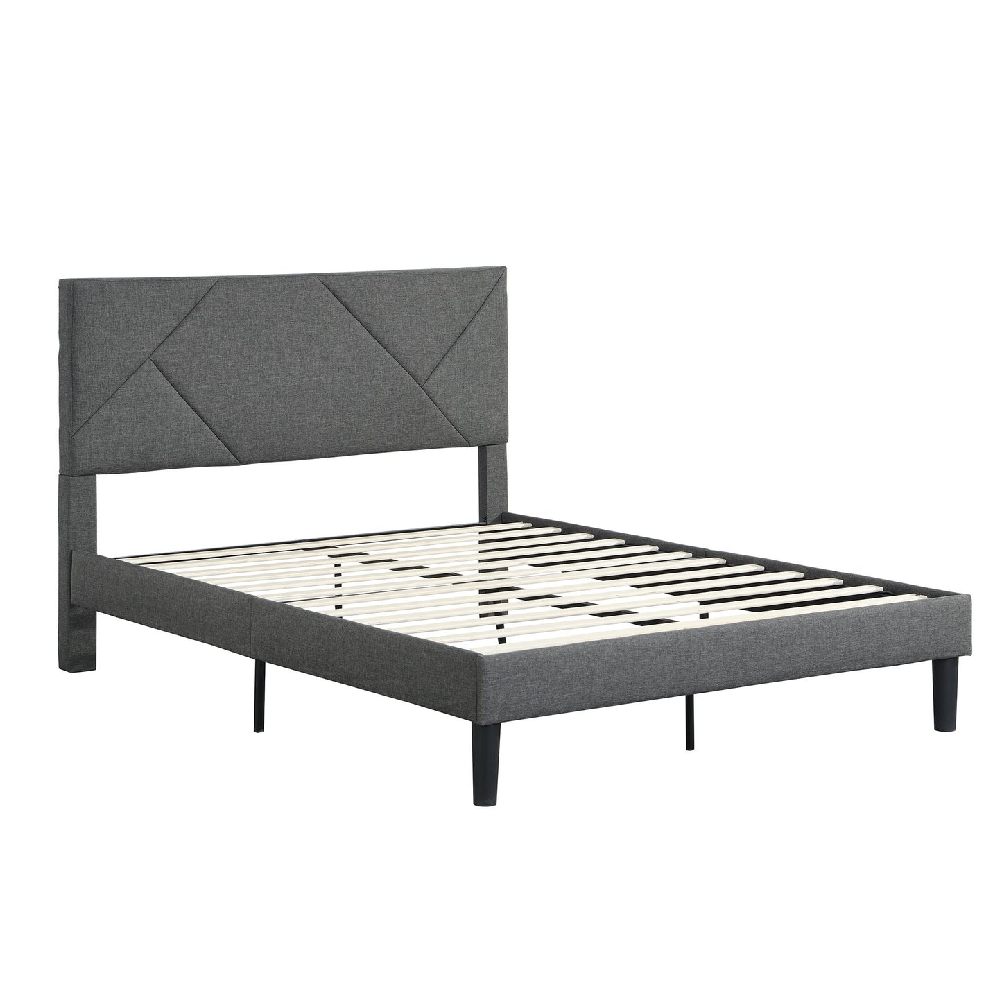 Upholstered Platform Bed Frame With Headboard, Wood Slat Support