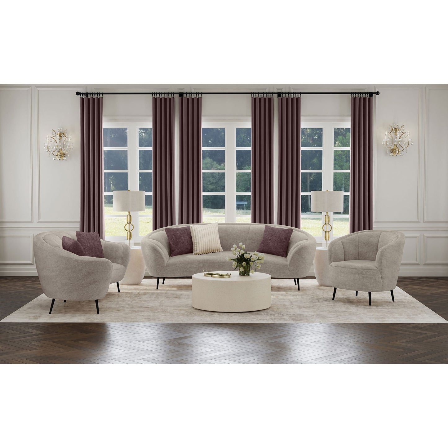 Saanich - Upholstered Curved With Plump Accent Pillows - Beige