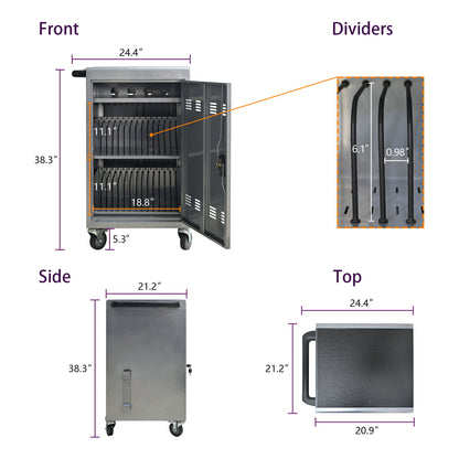 Mobile Charging Cart Station For Chromebook, Tablet And Laptop Computer With Power Strip Included