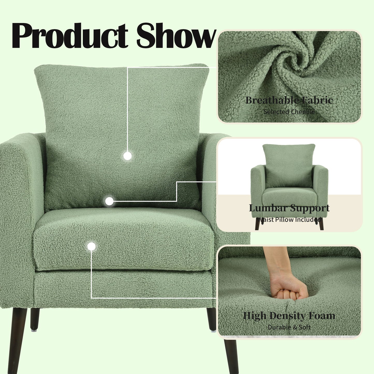 Modern Accent Upholstered Armchair With Pillow