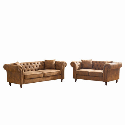 Chesterfield 3 And 2 Seater Sofa Set, High Tech Fabric Upholstered Couch For Living Room