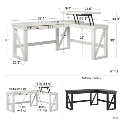 Crestwood - Lift Top L Desk - Black