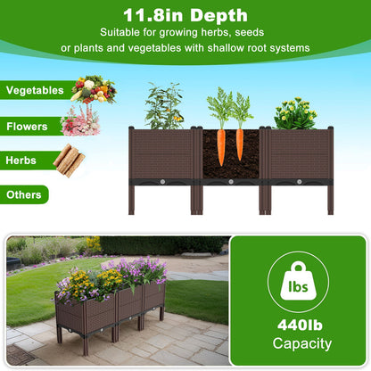 Raised Garden Beds Outdoor, Polypropylene Planter Boxes Outdoor For Vegetables, Flowers, Herbs, Garden Box With Drain Outlet, Heat And Frost Resistant Planters - Black / Brown
