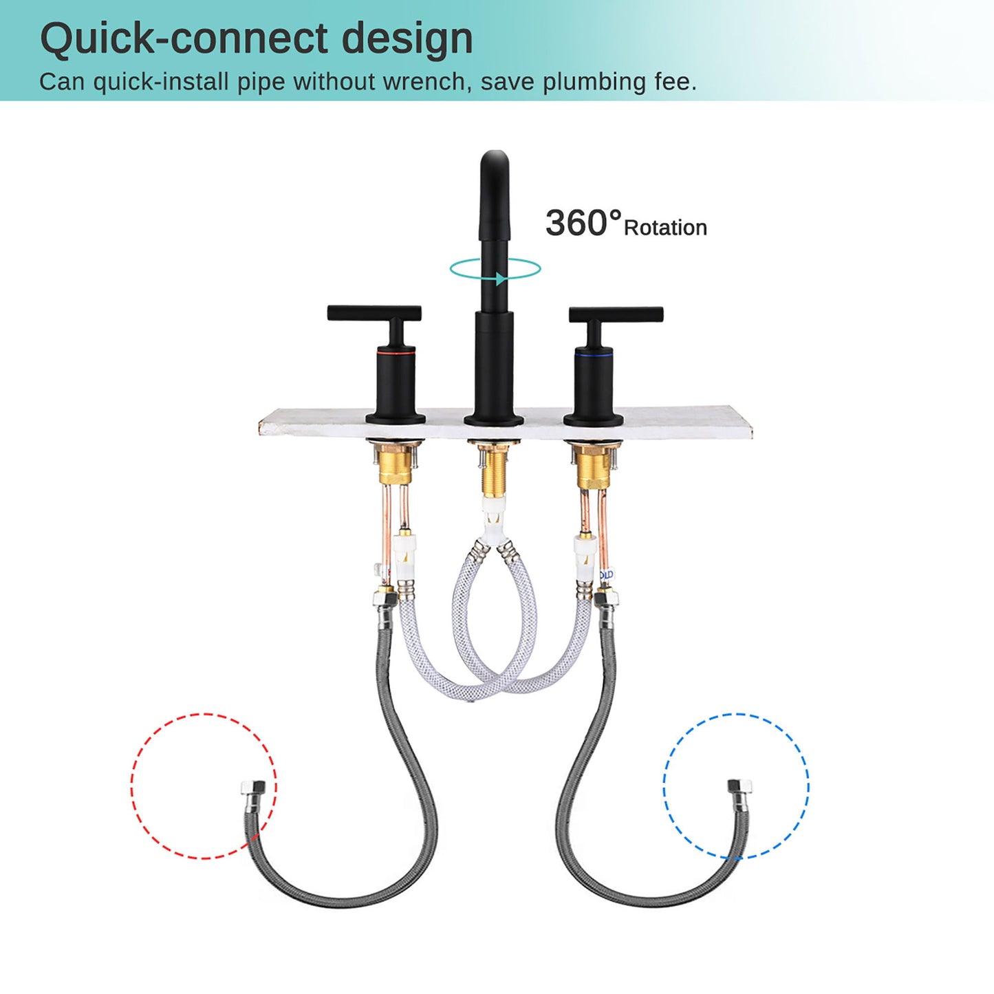Widespread Bathroom Sink Faucet With Pop Up Drain And Brass Construction - Matte Black