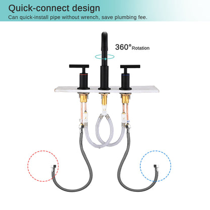 Widespread Bathroom Sink Faucet With Pop Up Drain And Brass Construction - Matte Black