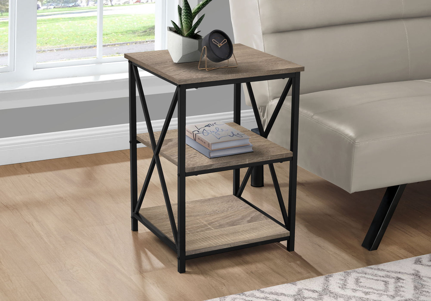 3 Tier Accent Table, Side Marble Look Contemporary & Modern