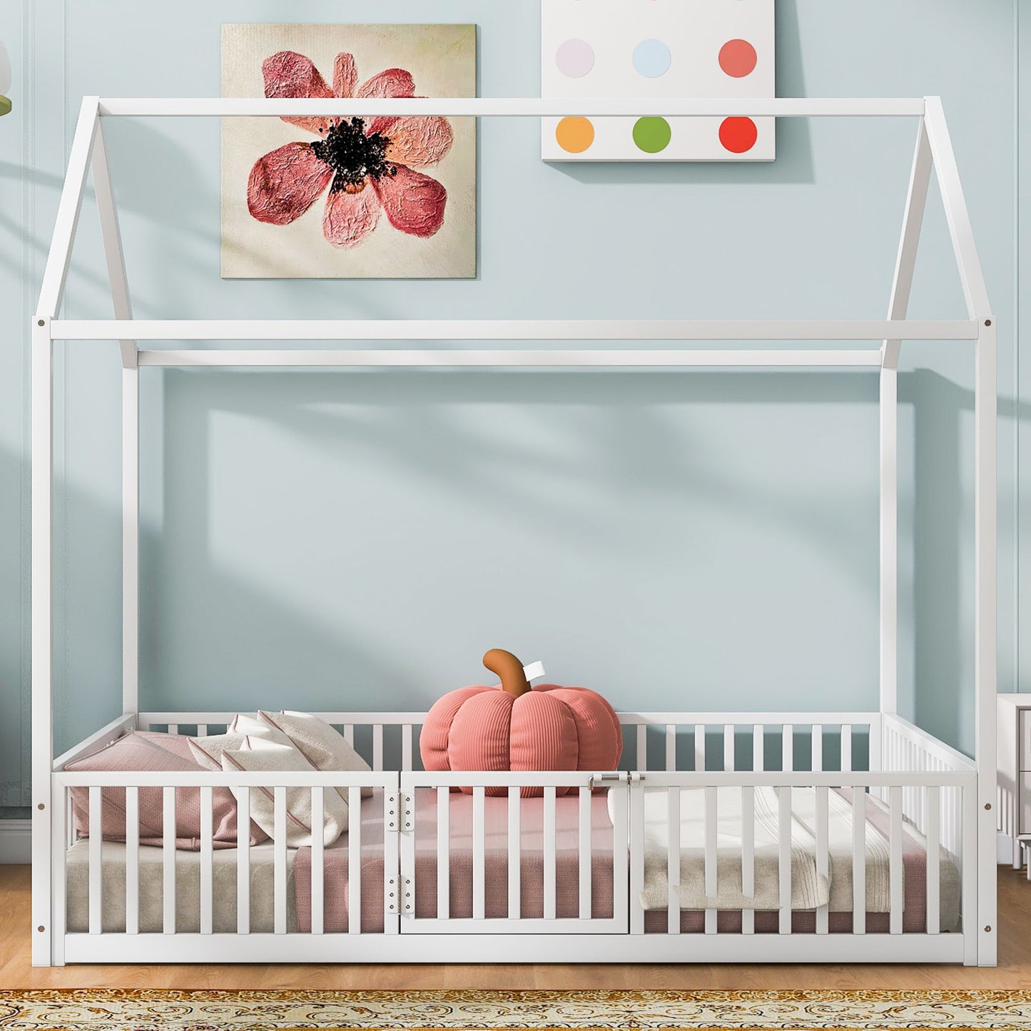 Metal House Bed With Fence And Door