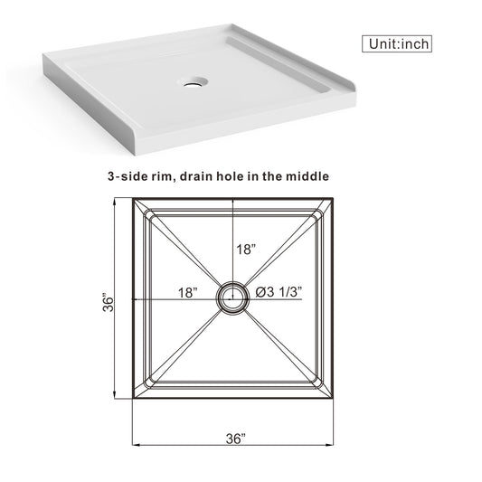 Goodyo - Centered Drain Shower With 3-Side Tile Flanges - White