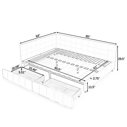 Elegant Storage Upholstered Tufted Bed Frame With Backrest And Armrests