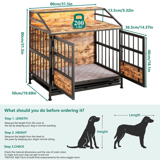 Multi Function Dog Crates With Storage, Double Doors, Indoor Dog Crate - Black Brown