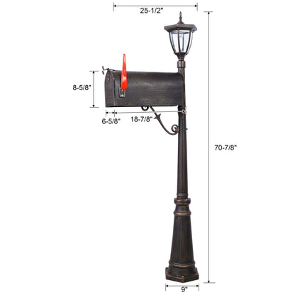 Stratford - Heavy Duty Cast Aluminum Mailbox With Post And Solar Light, Fluted Base, Decorative Modern Mailbox - Brown