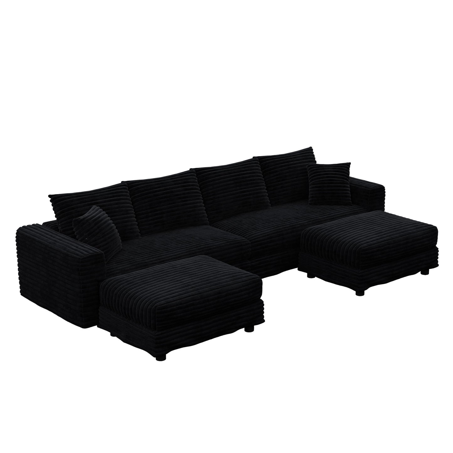 Deep Seat Convertible Sofa With Soft Pillows And Ottomans