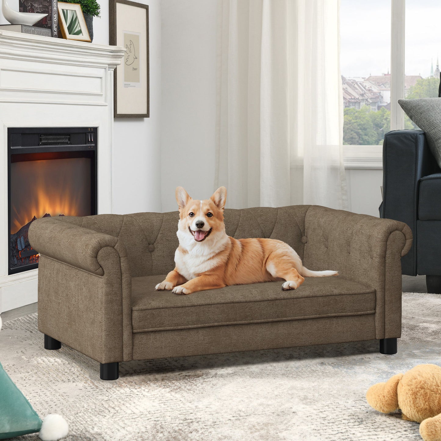 Modern Elegant Rectangle Pet Bed, Durable Elevated Dog Sofa