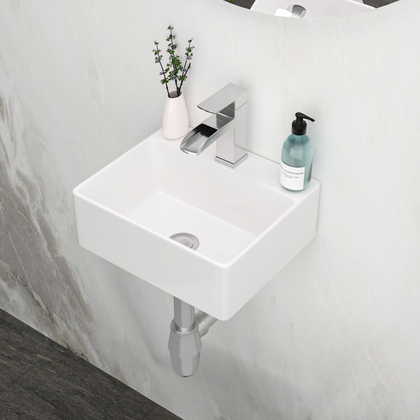 Ceramic Rectangle Wall Mount Bathroom Sink With Single Faucet Hole