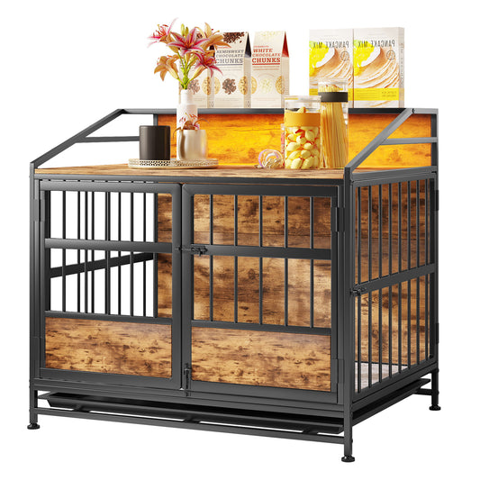 Multi Function Dog Crates With Storage, Double Doors, Indoor Dog Crate - Black Brown