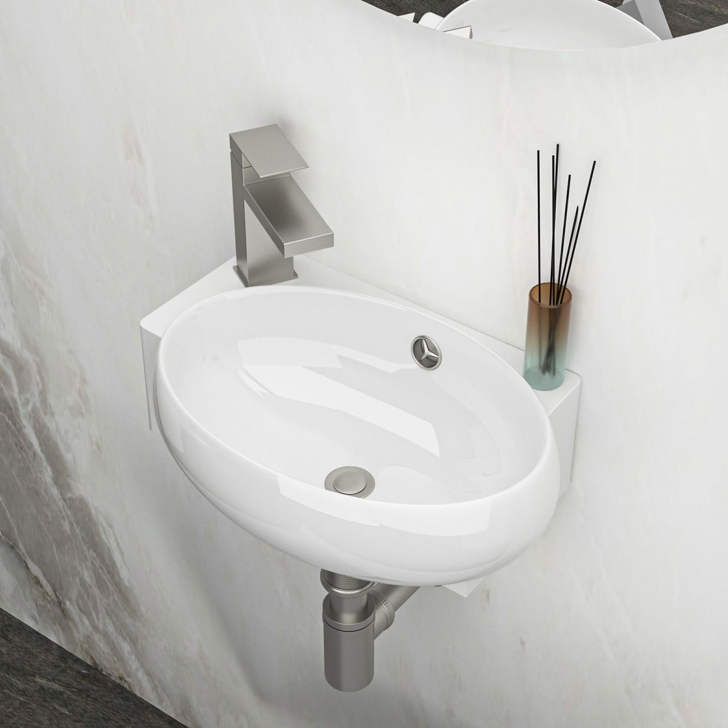 Modern Aesthetic Rectangle Wall Mount Bathroom Sink With Single Faucet Hole