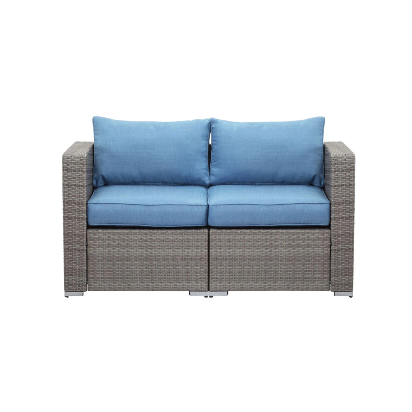 2 Piece Patio Loveseat Set With Thick Cushions, Outdoor Sectional Sofa For Balcony - Blue / Brown