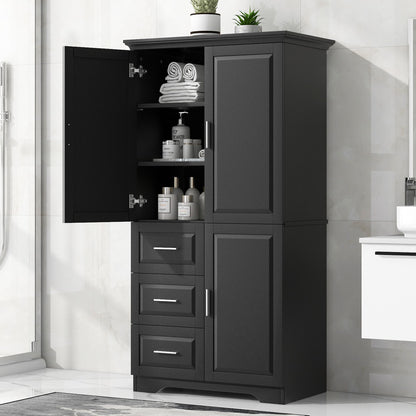 Tall And Wide Storage Cabinet With Doors, 3 Drawers