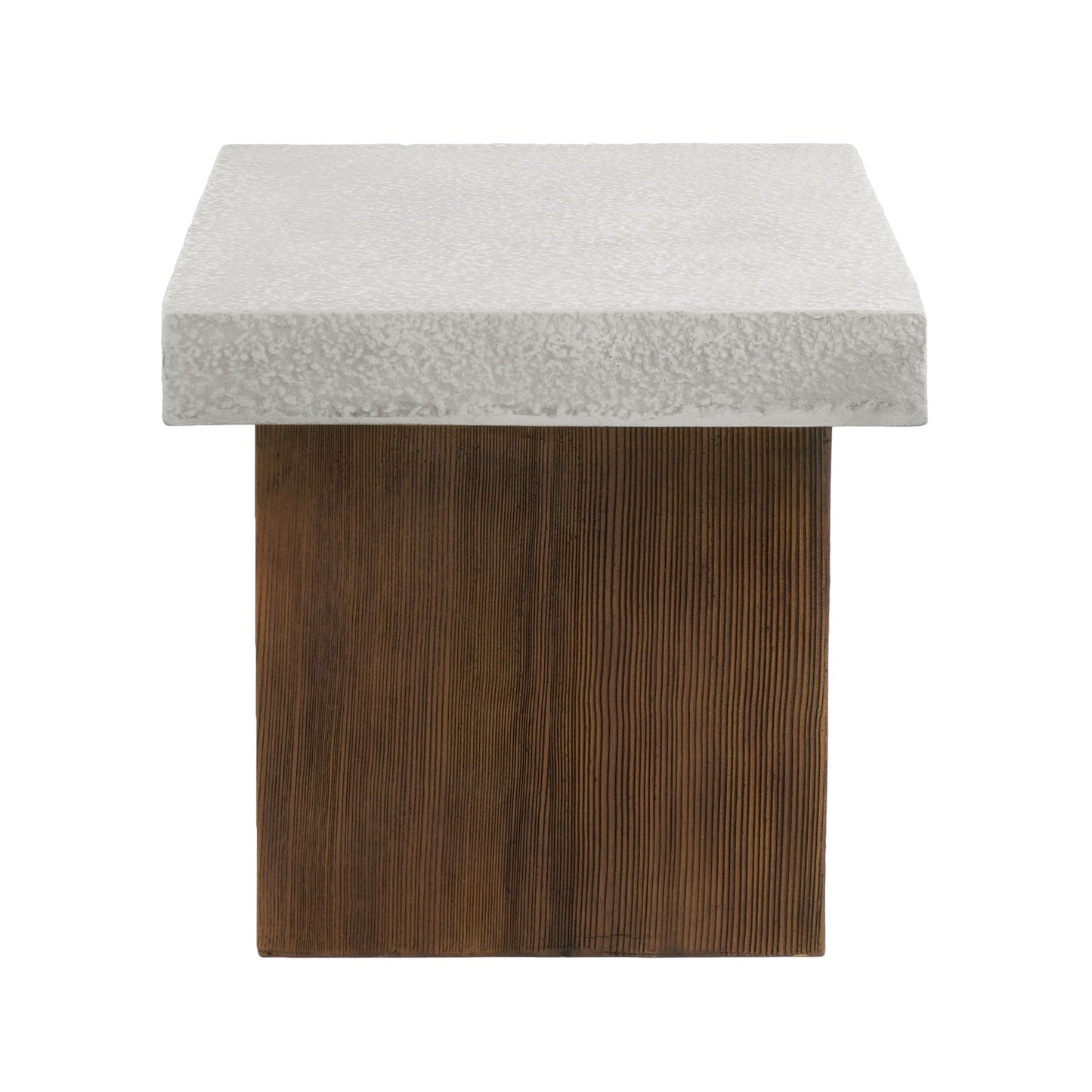 Mgo Square Side Table With Faux Stone Top And Wood Frame - Antique White / Natural Wood