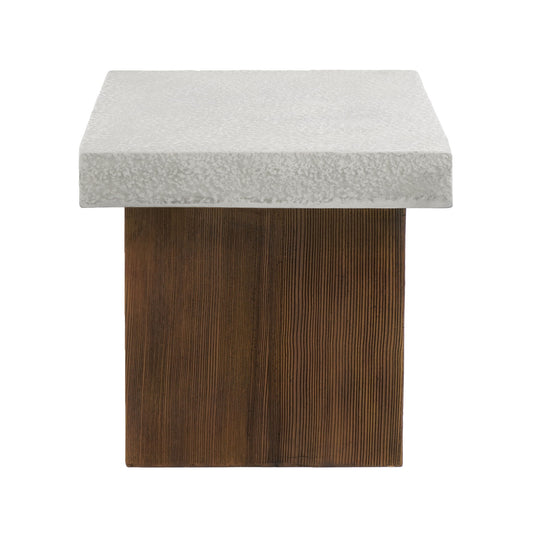 Mgo Square Side Table With Faux Stone Top And Wood Frame - Antique White / Natural Wood