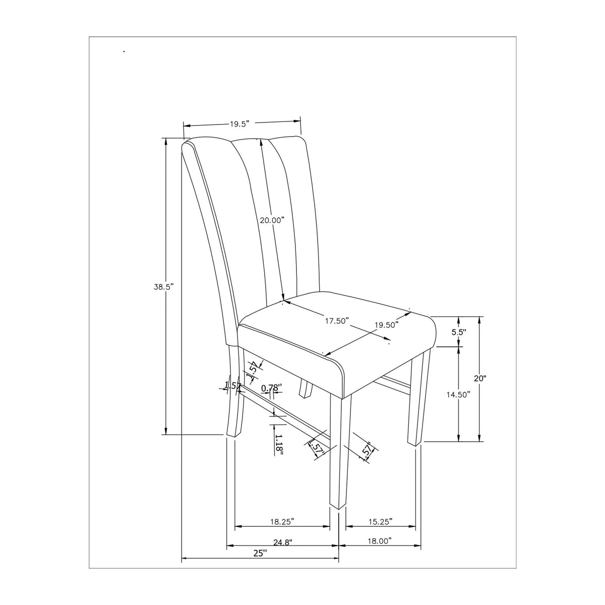Dining Chair With Padded Seating And Back (Set of 2) - Dark Gray