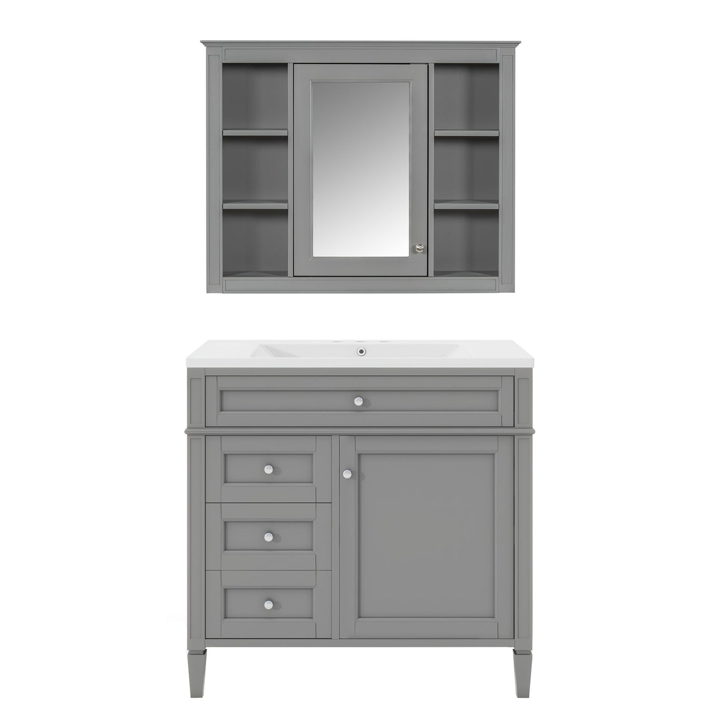 Bathroom Vanity With Mirror Cabinet, Storage Cabinet With 2 Soft Closing Doors And 4 Drawers, Undermount Sink