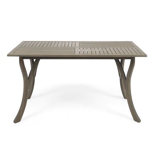 Transitional Acacia Wood Dining Table With Slat Panel Top - Gray