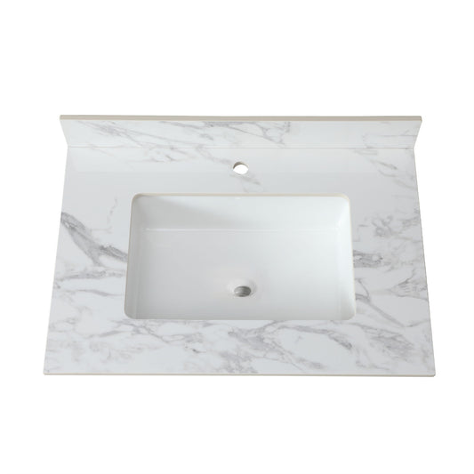 Elegant Bathroom Vanity Top With Rectangular Ceramic Sink And Backsplash