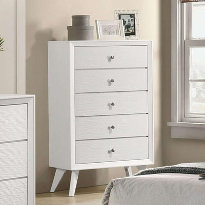 1 Piece Chest With Angled Legs, Wave Texture, Round Knobs - White