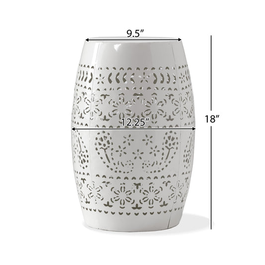 Transitional Ruby - Side Table With Lace Cut Design - White