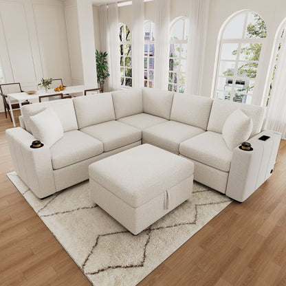 Sectional Sofa Convertible Pull-Out Sofa Bed With A Movable Storage Ottoman For Living Room